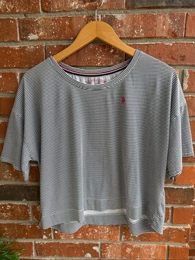 U.S. Polo Assn. Navy & White Striped Short Sleeve Tee with Pink Logo